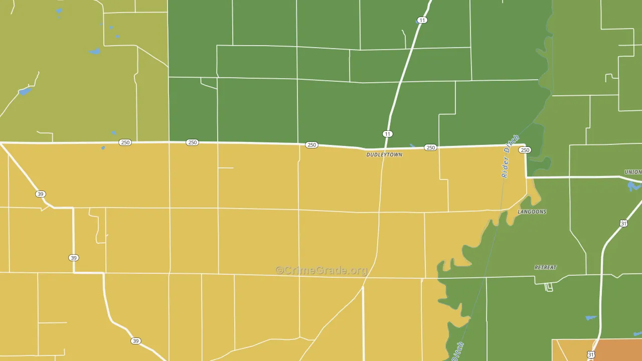 Dudleytown, IN Map of Assault Rates