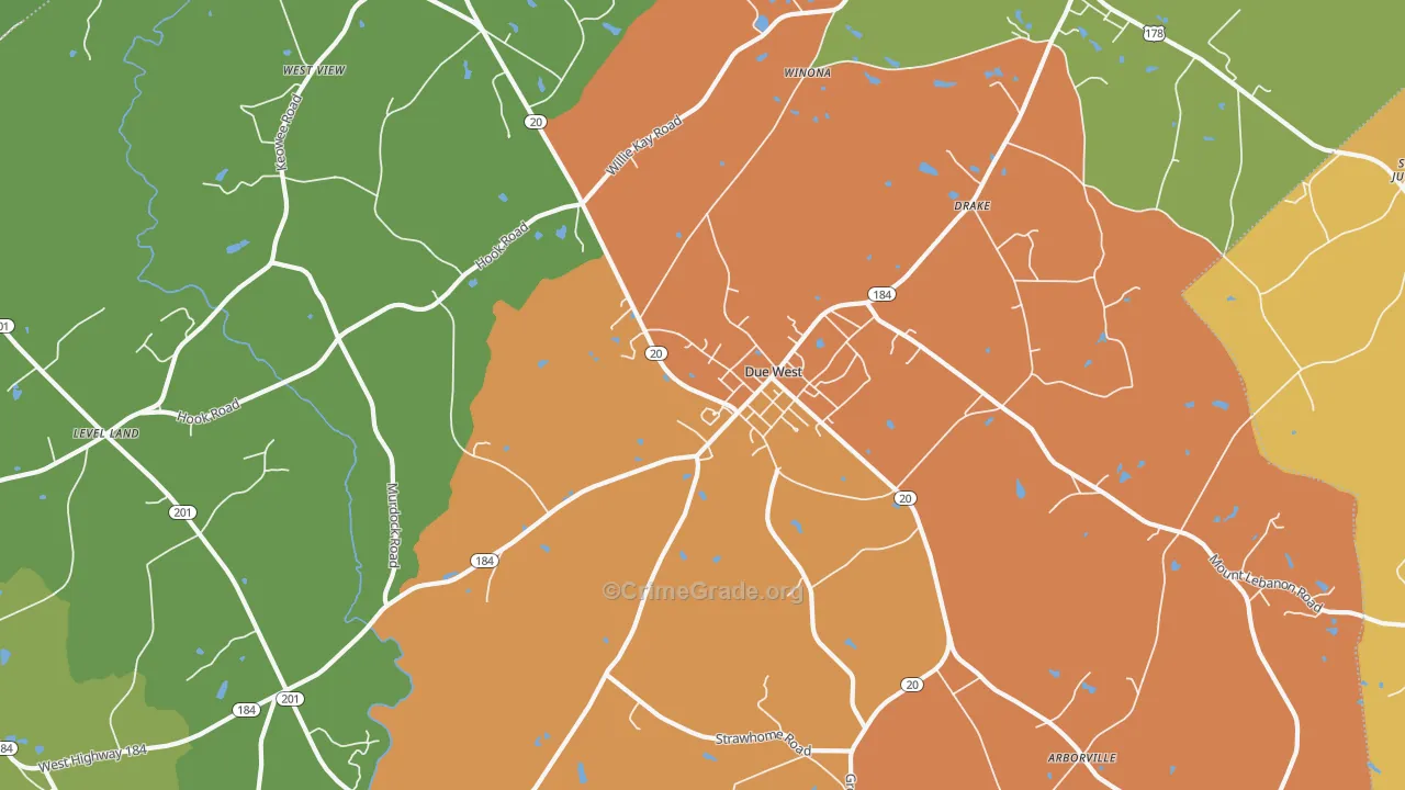Due West, SC Map of Assault Rates