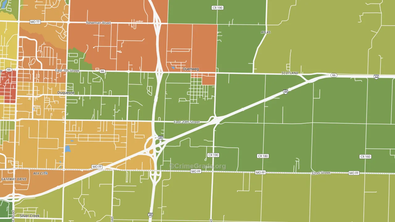 Duenweg, MO Map of Assault Rates
