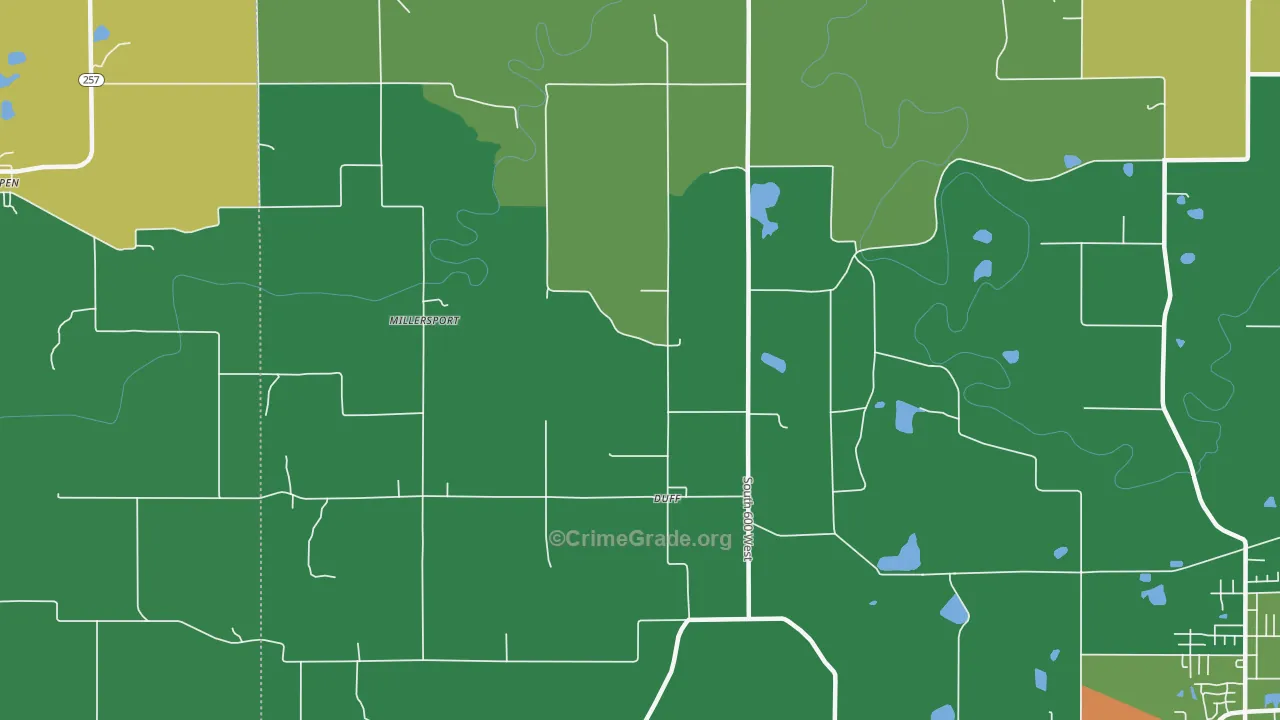 Duff, IN Map of Assault Rates