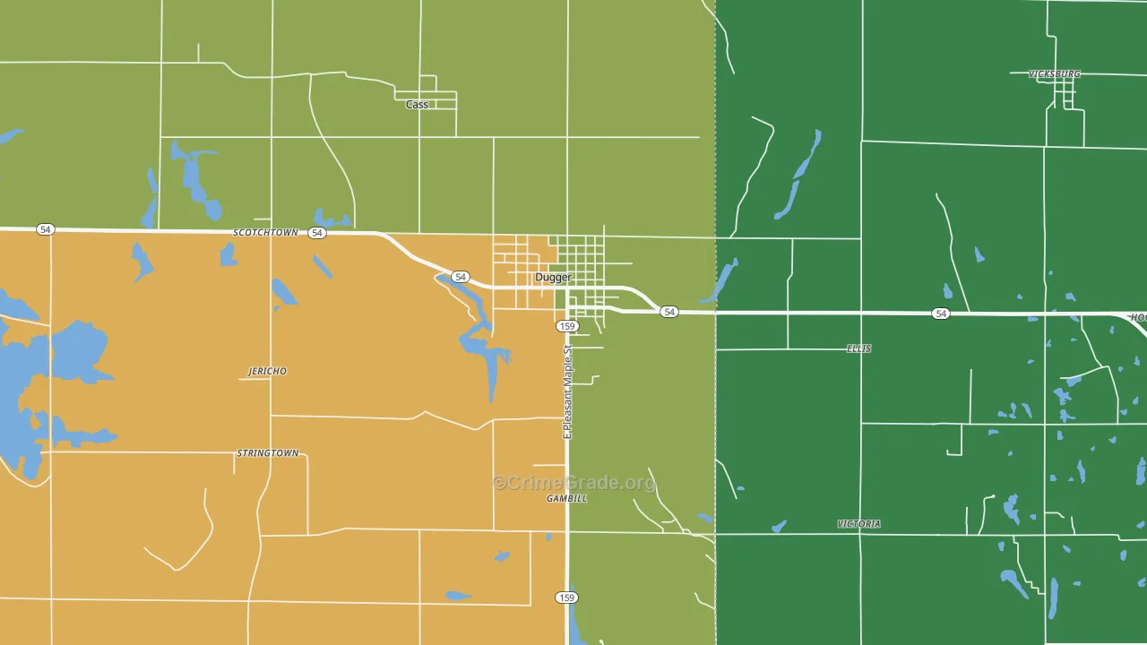 Dugger, IN Map of Assault Rates