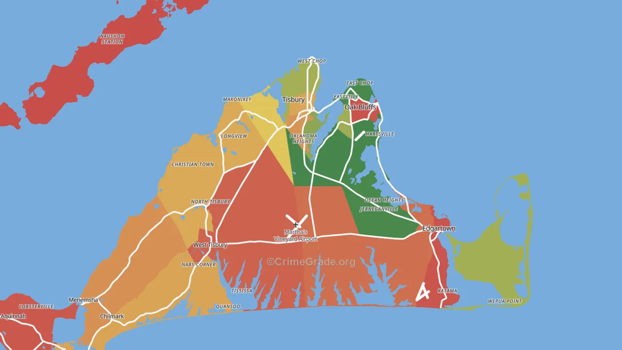 Dukes County, MA Map of Assault Rates