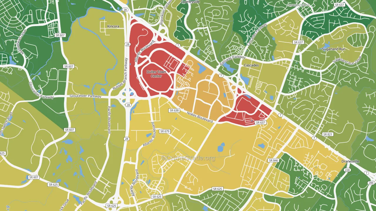Dulles Town Center, VA Map of Assault Rates