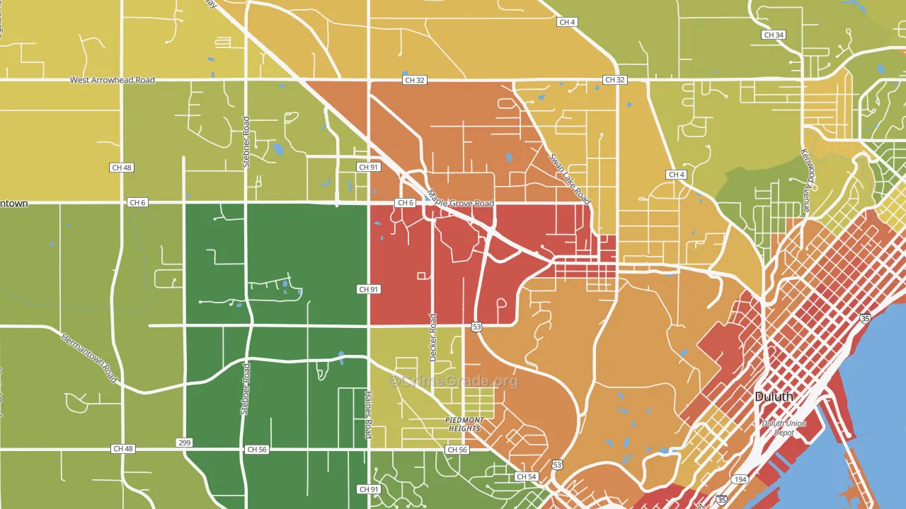 Duluth Heights, Duluth, MN Map of Assault Rates