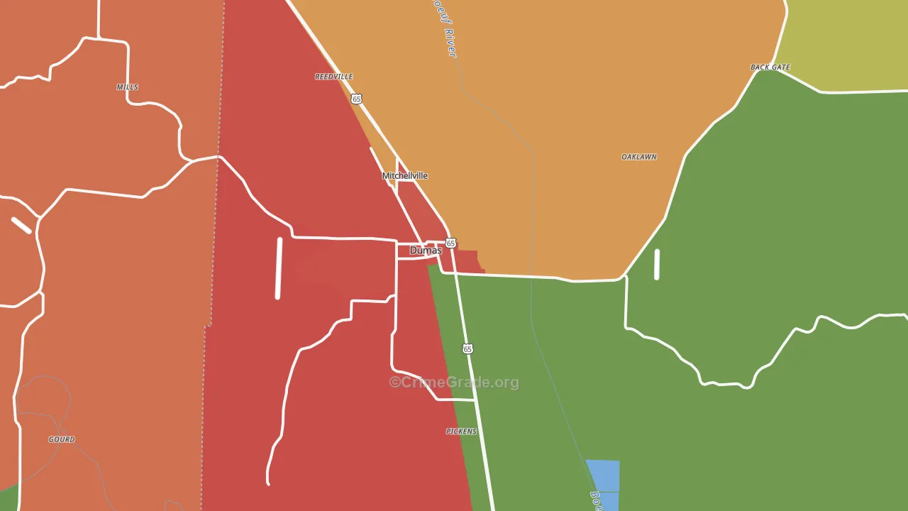Dumas, AR Map of Assault Rates