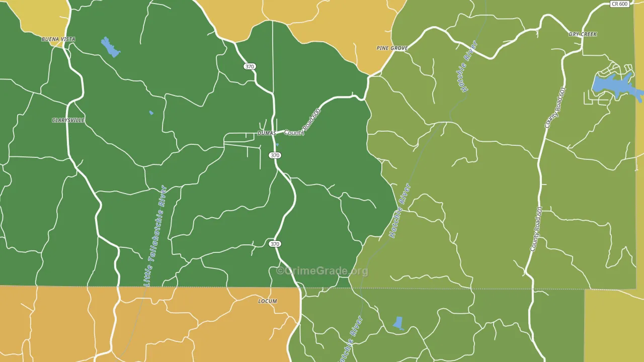 Dumas, MS Map of Assault Rates