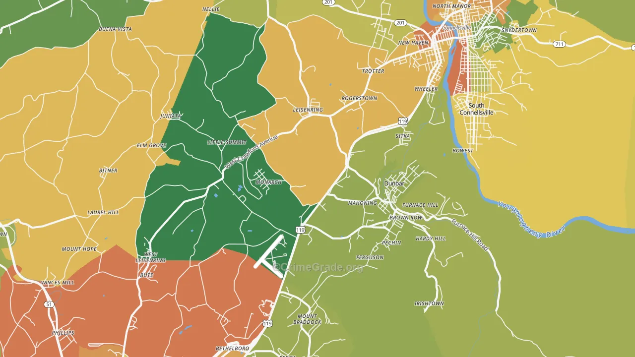 Dunbar, PA Map of Assault Rates