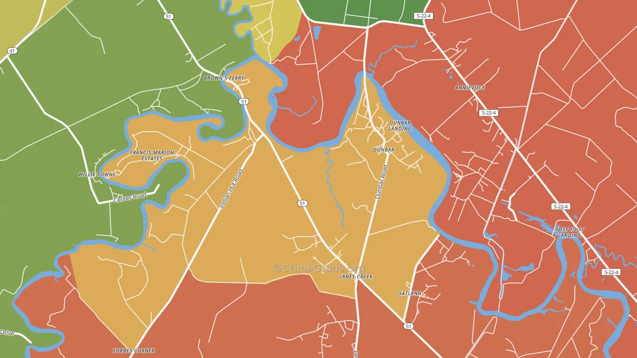 Dunbar, SC Map of Assault Rates