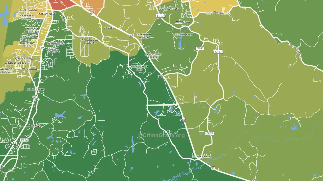 Duncanville, AL Map of Assault Rates
