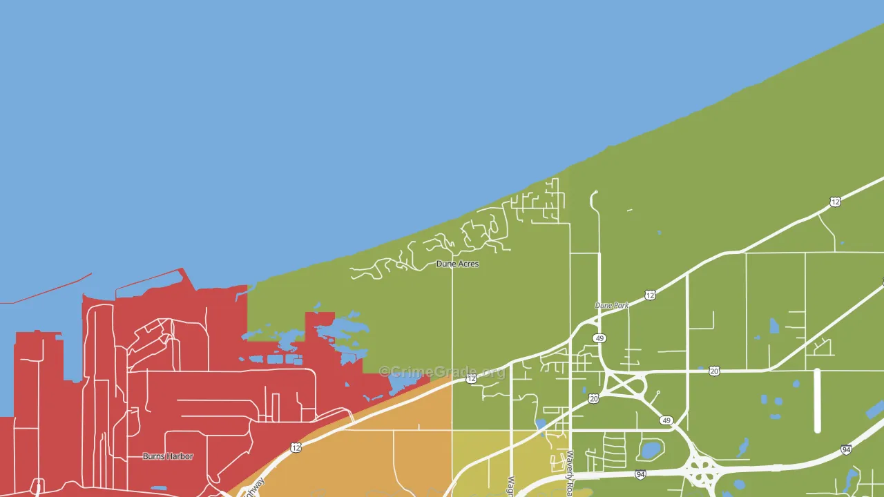 Dune Acres, IN Map of Assault Rates