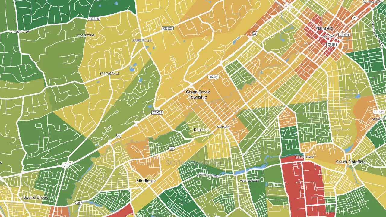 Dunellen, NJ Map of Assault Rates