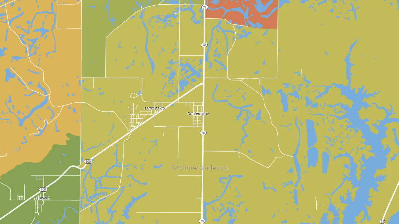 Dunfermline, IL Map of Assault Rates