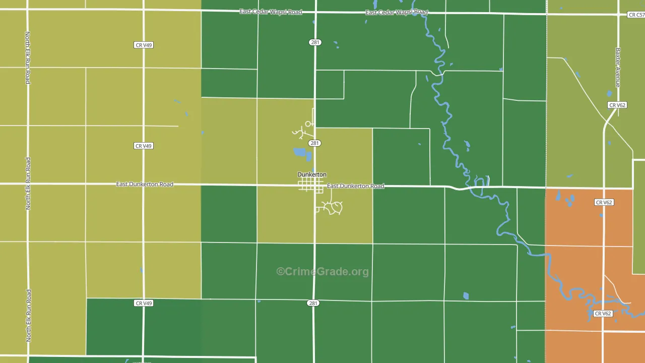 Dunkerton, IA Map of Assault Rates