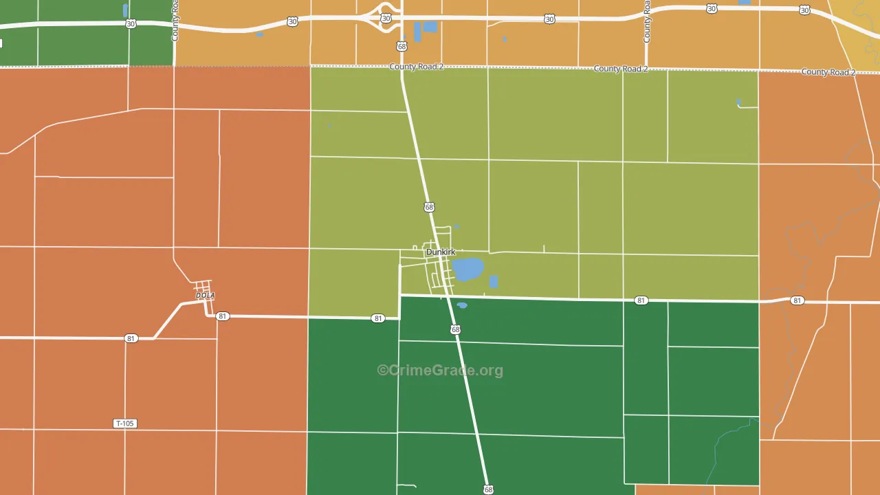 Dunkirk, OH Map of Assault Rates