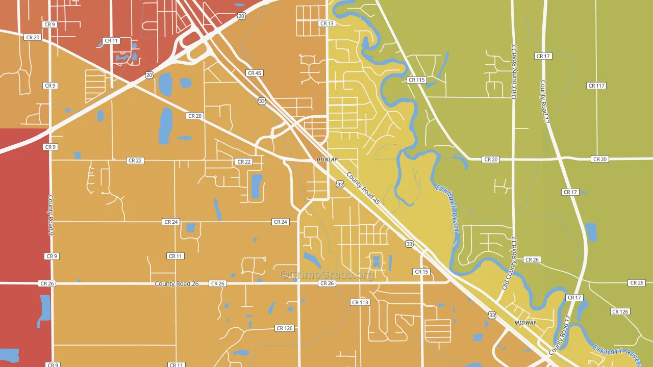 Dunlap, IN Map of Assault Rates