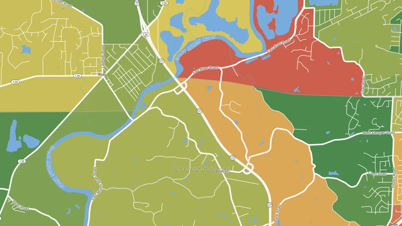 Dunlap, OH Map of Assault Rates