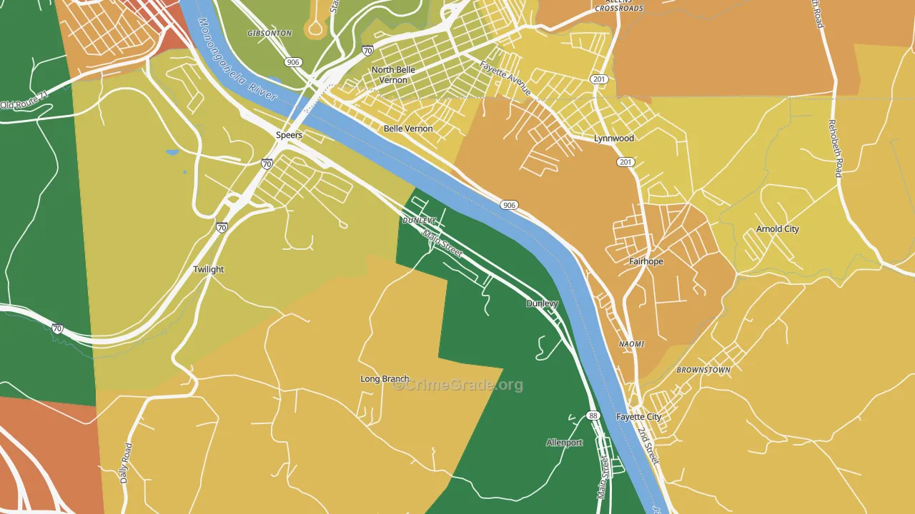 Dunlevy, PA Map of Assault Rates