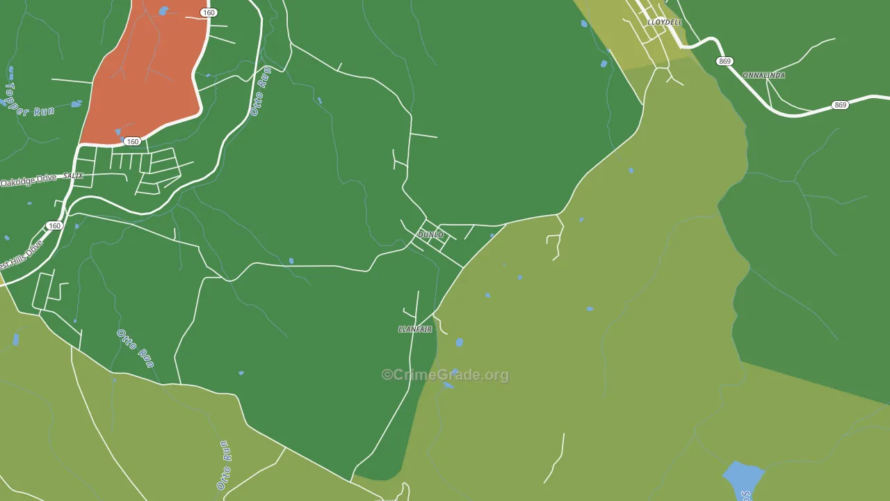 Dunlo, PA Map of Assault Rates