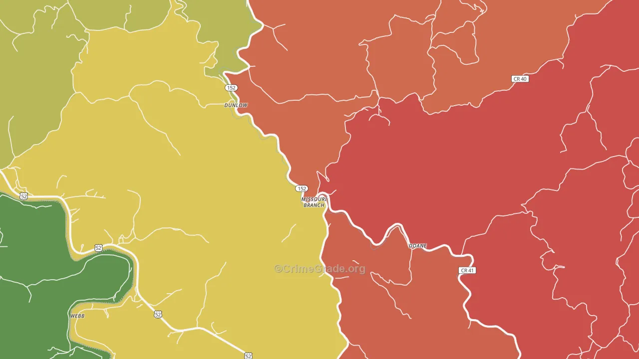 Dunlow, WV Map of Assault Rates