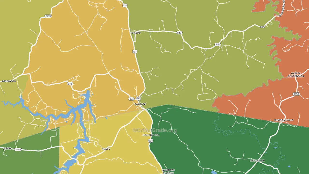 Dunmor, KY Map of Assault Rates