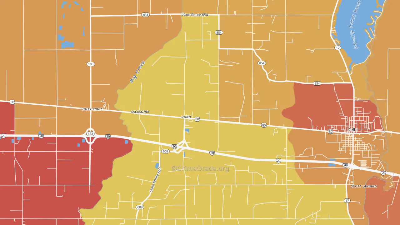 Dunn, LA Map of Assault Rates
