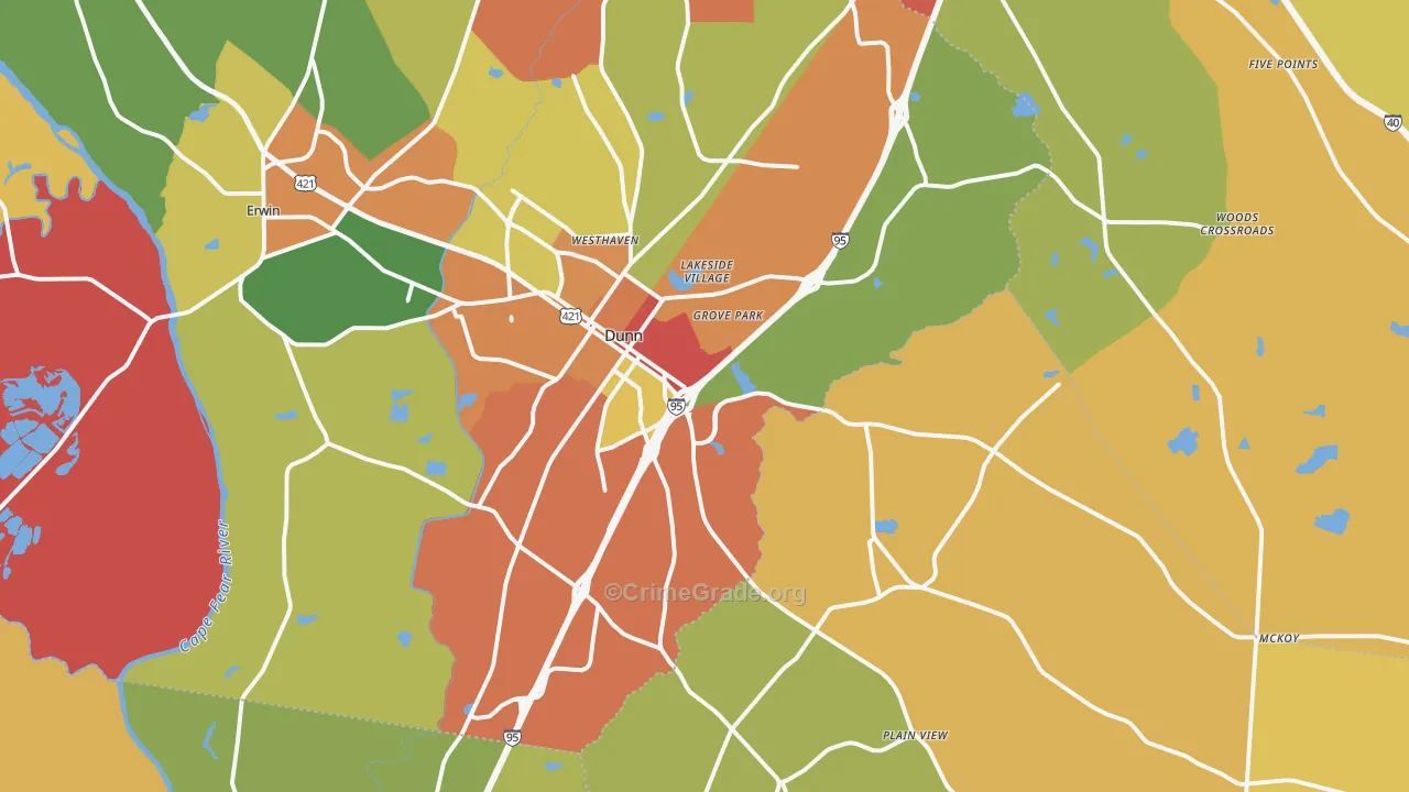 Dunn, NC Map of Assault Rates