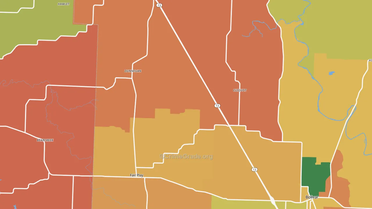Dunnegan, MO Map of Assault Rates