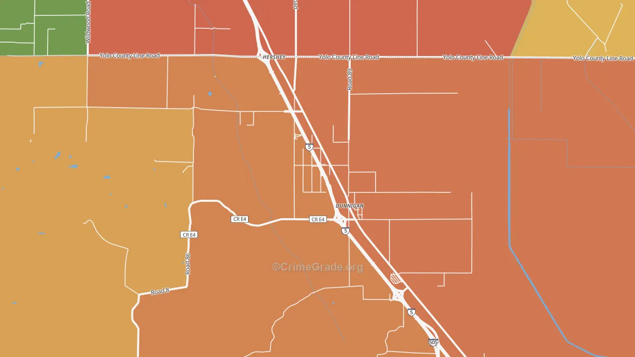 Dunnigan, CA Map of Assault Rates