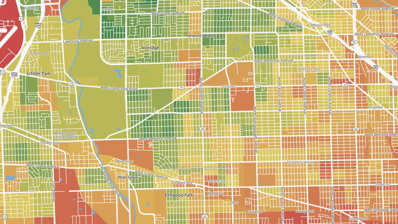 Dunning, Chicago, IL Map of Assault Rates