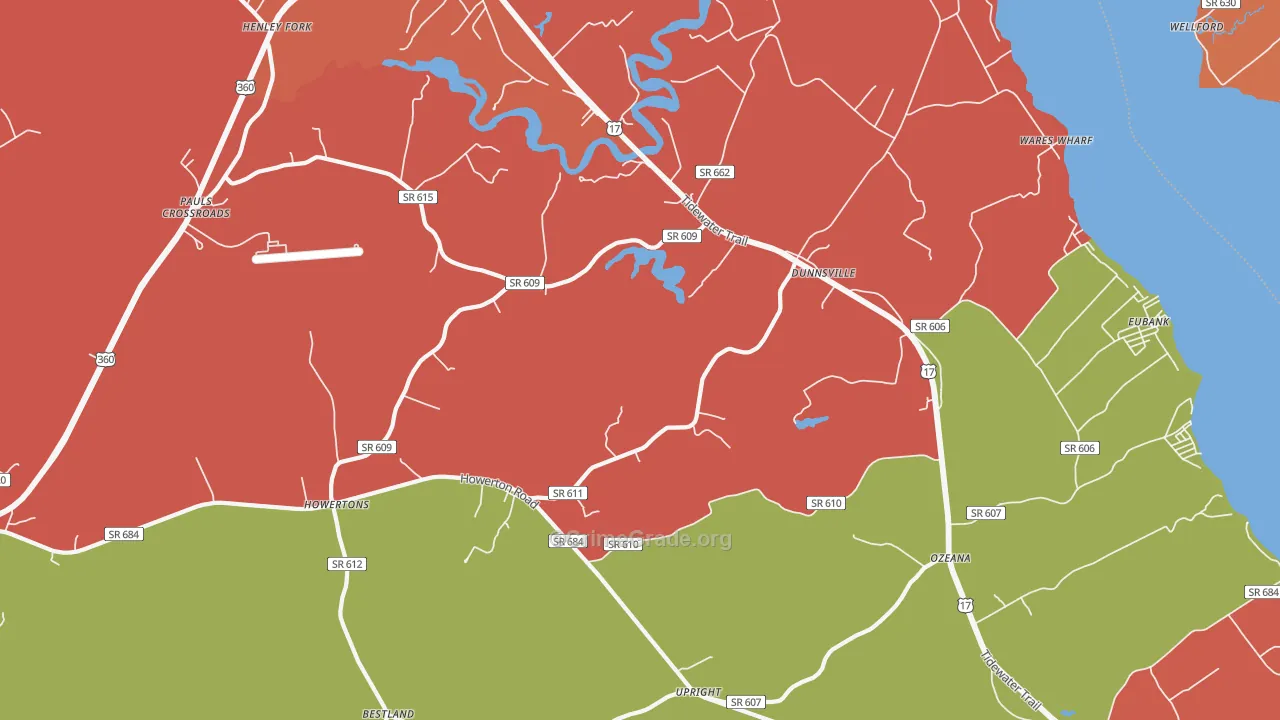 Dunnsville, VA Map of Assault Rates