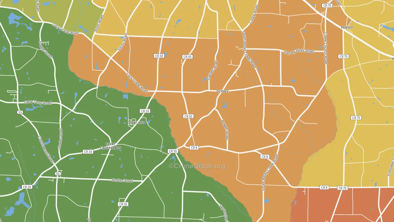 Dupree, AL Map of Assault Rates