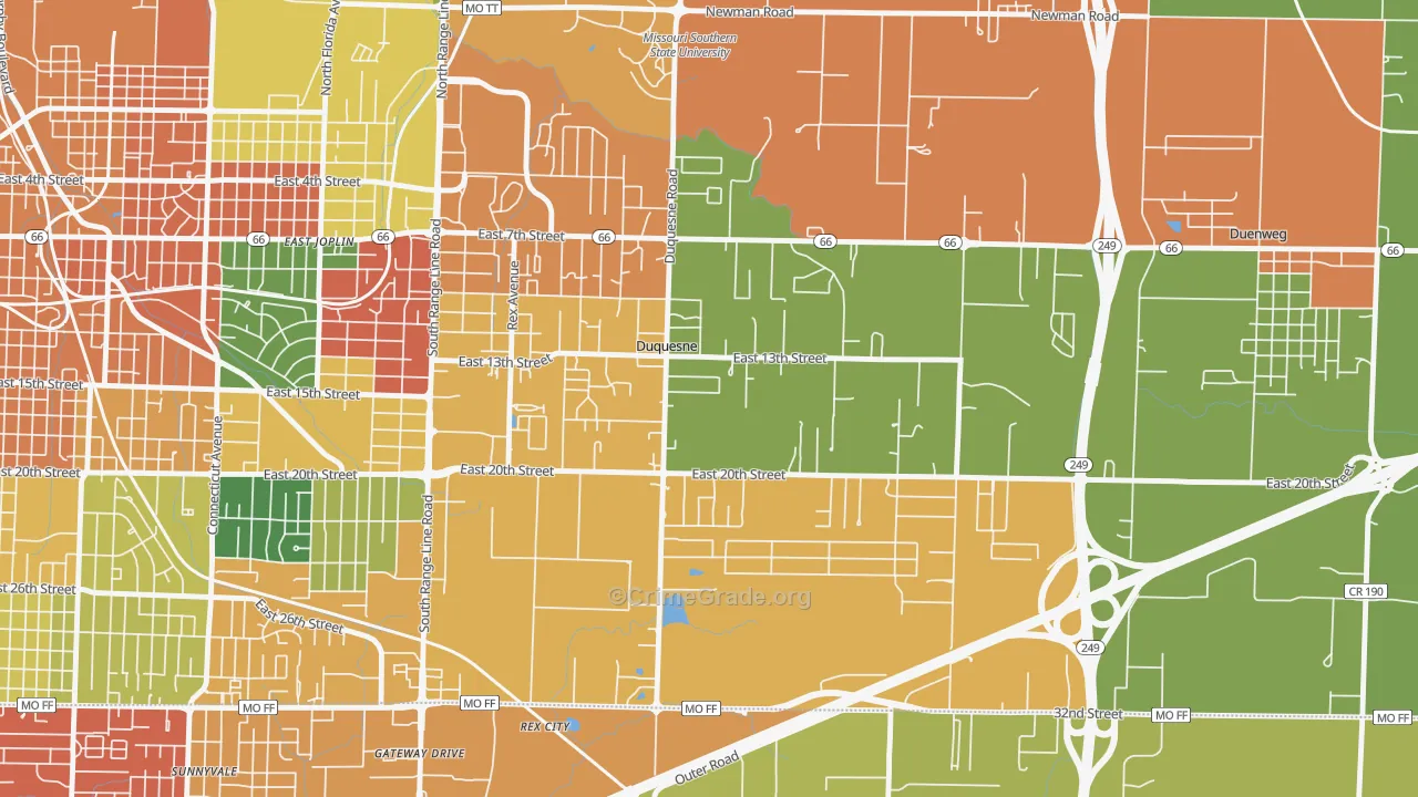 Duquesne, MO Map of Assault Rates