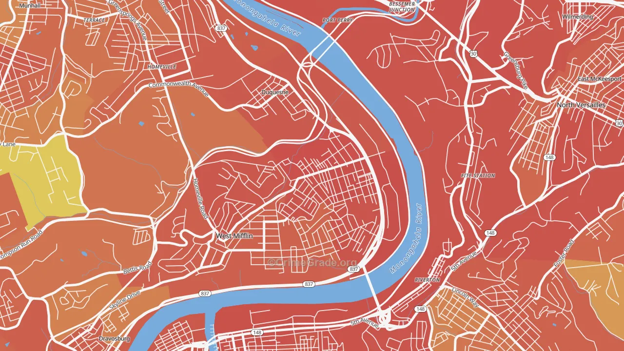 Duquesne, PA Map of Assault Rates