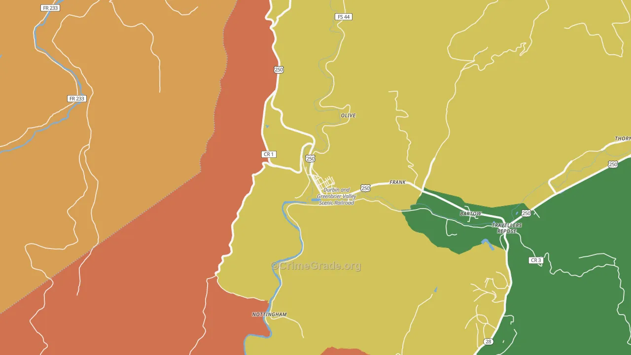 Durbin, WV Map of Assault Rates