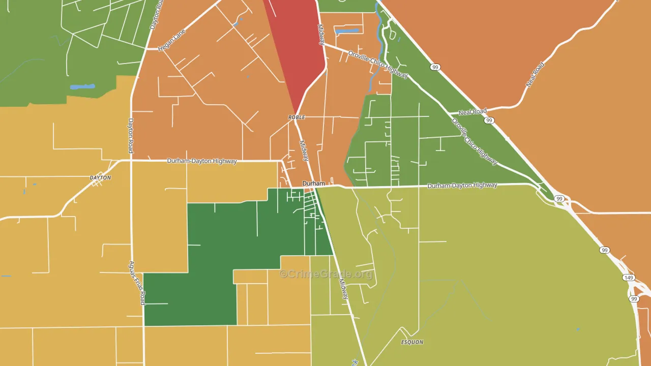 Durham, CA Map of Assault Rates