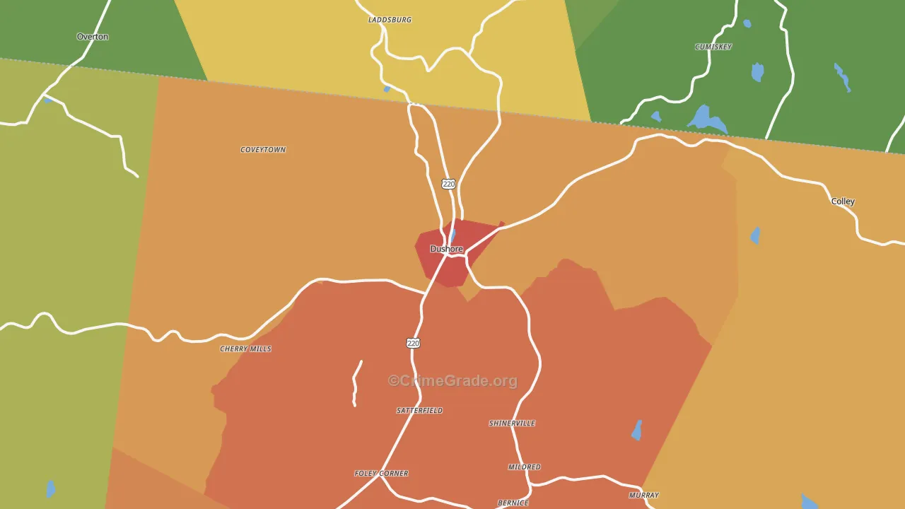 Dushore, PA Map of Assault Rates