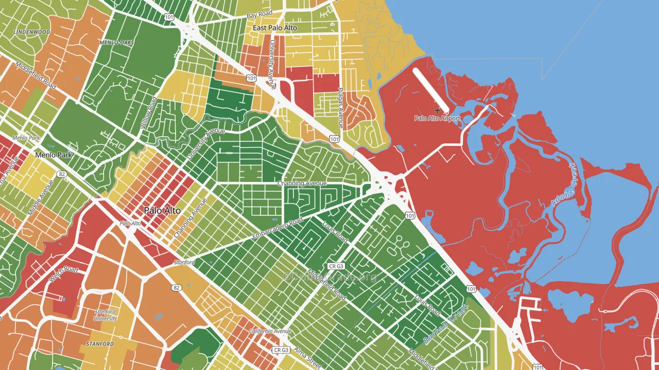 Duveneck-Saint Francis, Palo Alto, CA Map of Assault Rates