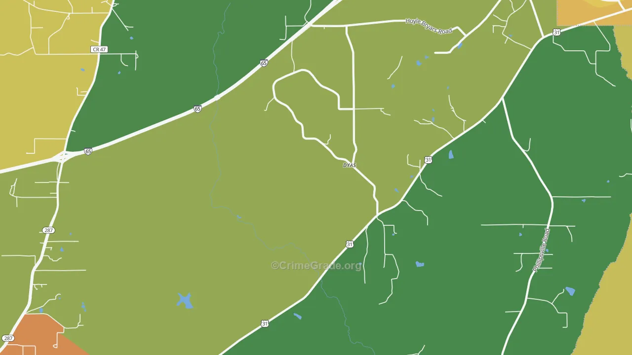 Dyas, AL Map of Assault Rates