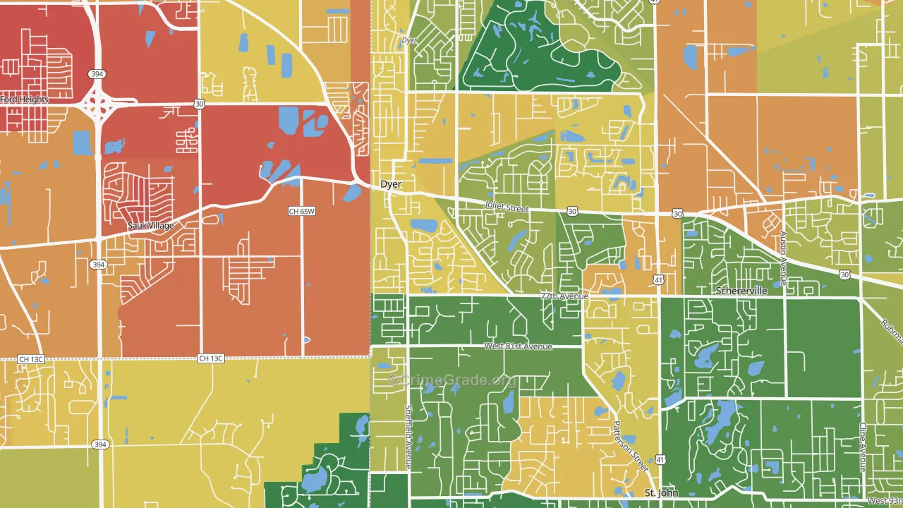 Dyer, IN Map of Assault Rates