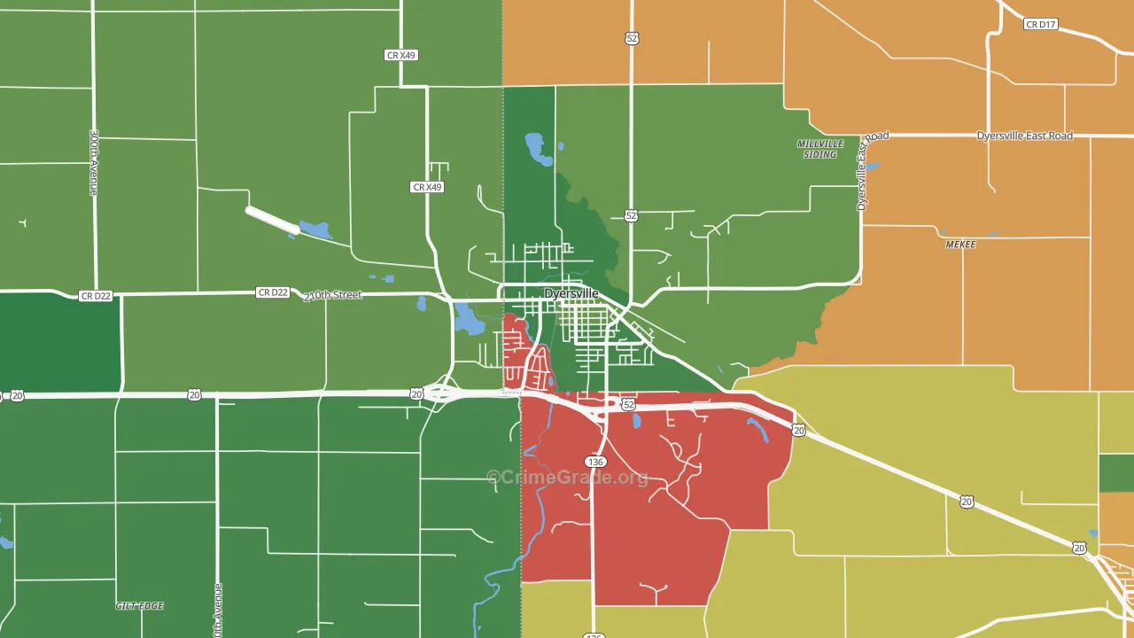Dyersville, IA Map of Assault Rates