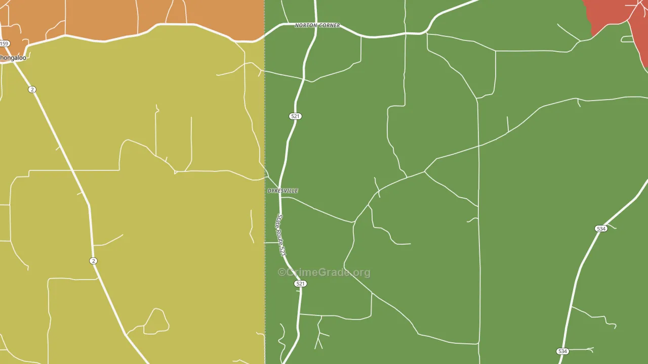 Dykesville, LA Map of Assault Rates