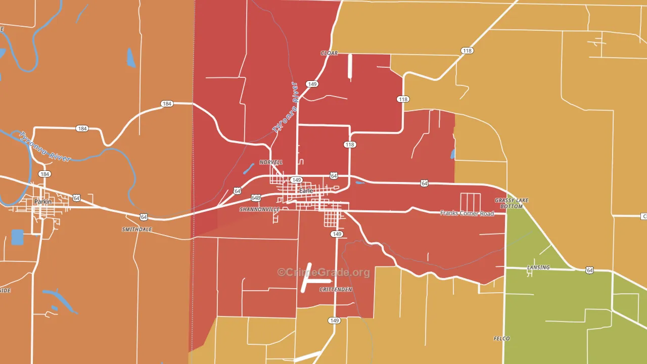 Earle, AR Map of Assault Rates