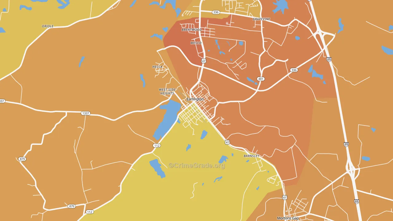 Earlington, KY Map of Assault Rates