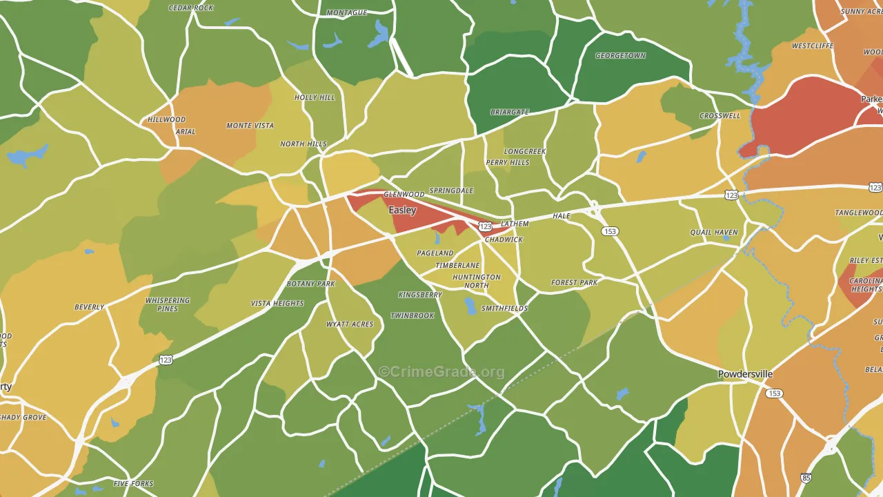 Easley, SC Map of Assault Rates