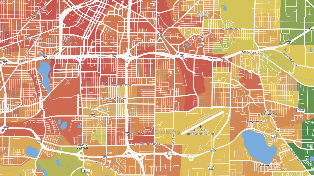 East Akron, Akron, OH Map of Assault Rates