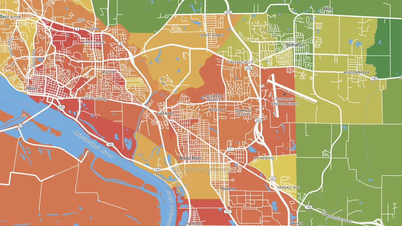 East Alton, IL Map of Assault Rates