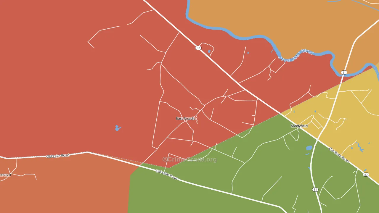 East Arcadia, NC Map of Assault Rates