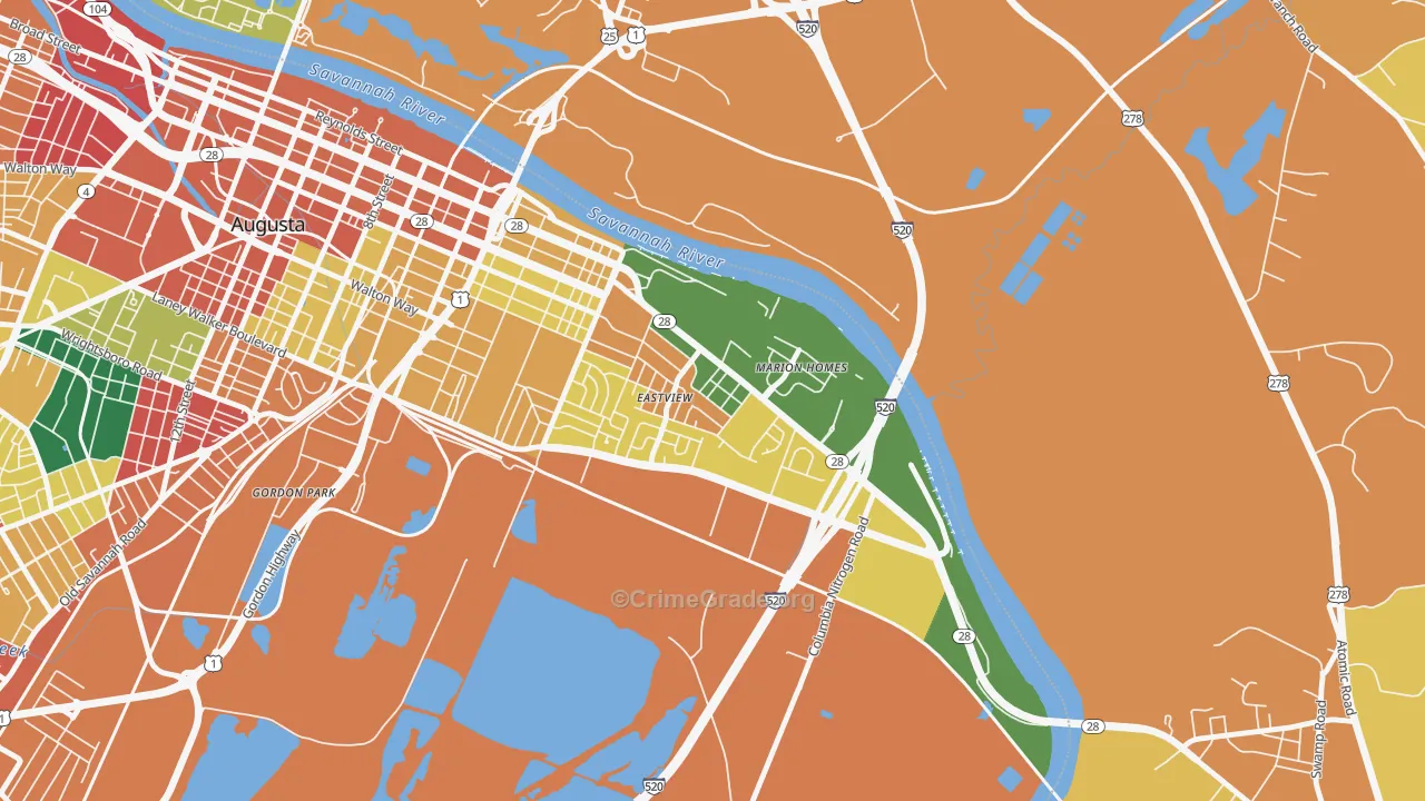 East Augusta, Augusta, GA Map of Assault Rates