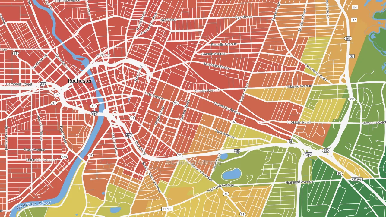 East Avenue, Rochester, NY Map of Assault Rates