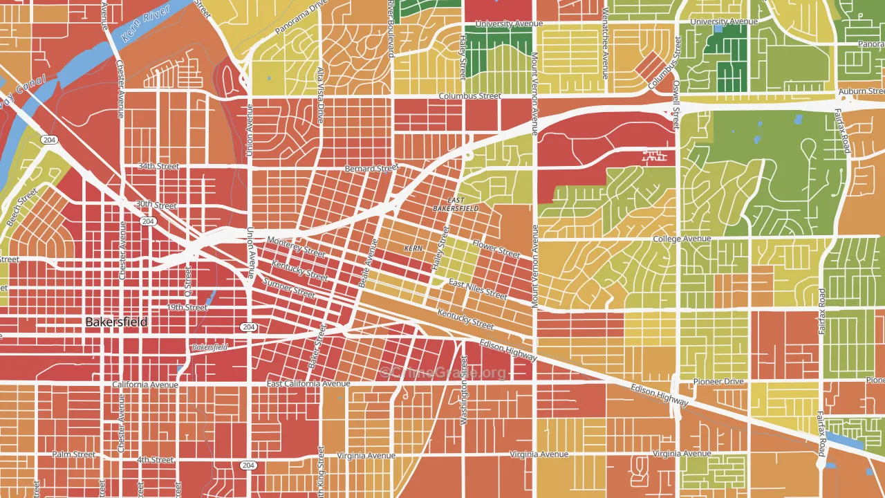 East Bakersfield, Bakersfield, CA Map of Assault Rates